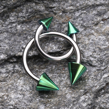 Detail View 1 of Colorline PVD Spike Ends Steel Horseshoe Circular Barbell-Green